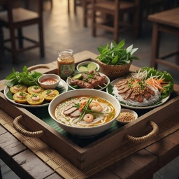 Khay đồ ăn gồm lạp xưởng và đặc sản